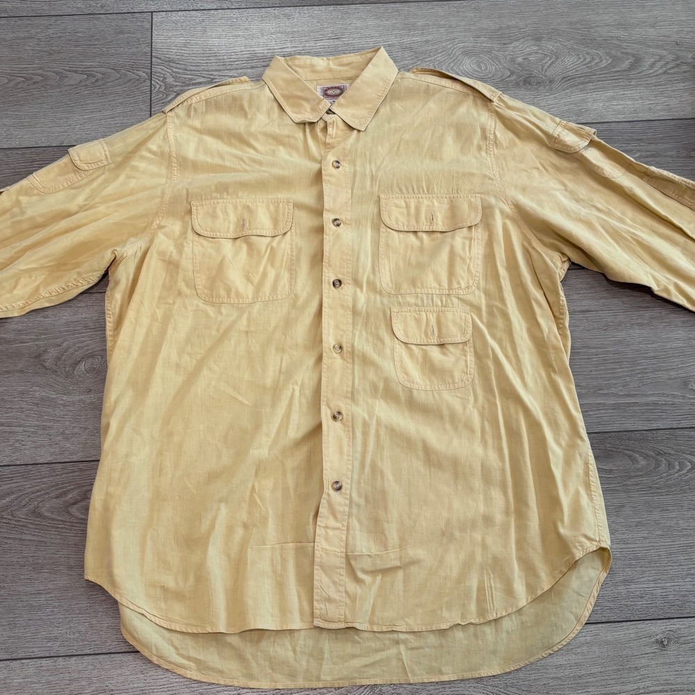Vintage Banana Republic Safari Shirt Mens XL Yellow Cotton Epaulets Utility